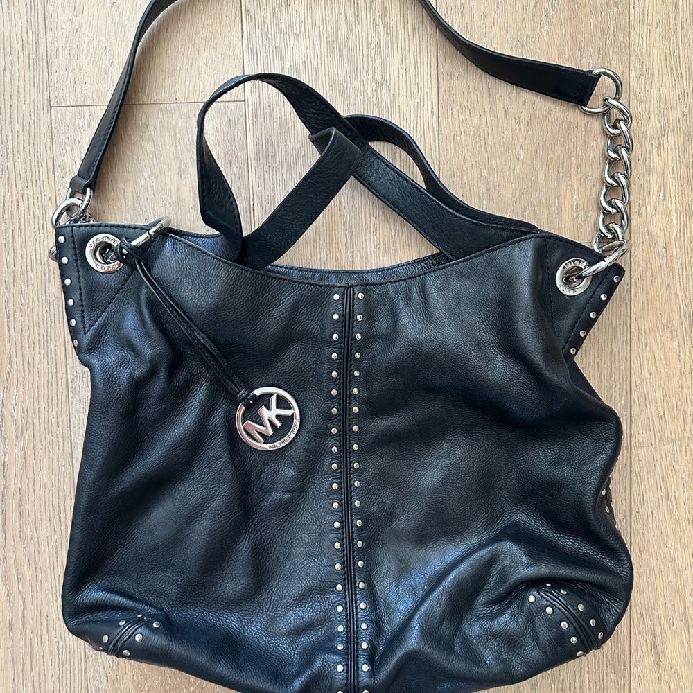 Michael Kors black studded larger uptown leather bag